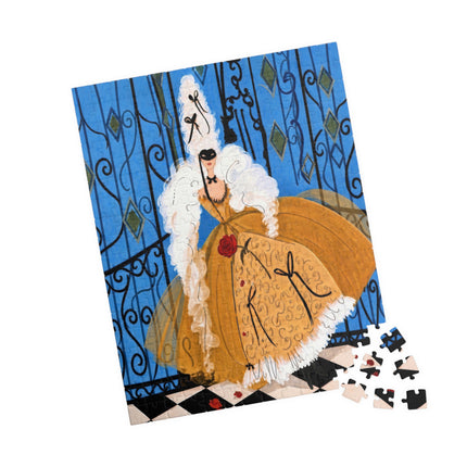 🎭🌹 The Lady At The Masquerade Gates Puzzle – Art Deco Fashion Illustration