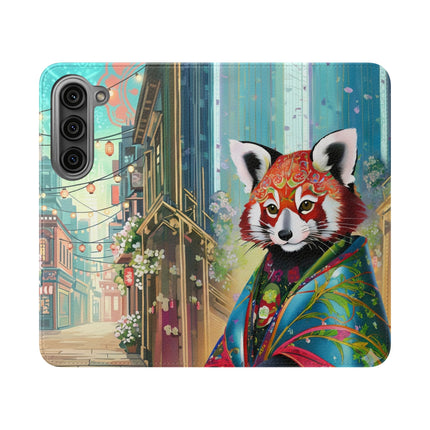 🦝✨ Cybernetic Red Panda Flip Case – Neon Charm & Futuristic Wonder