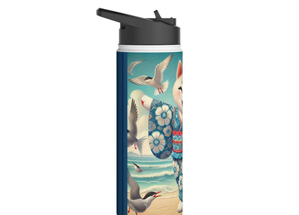 Geisha Kitten by the Seaside Stainless Steel Water Bottle, Standard Lid