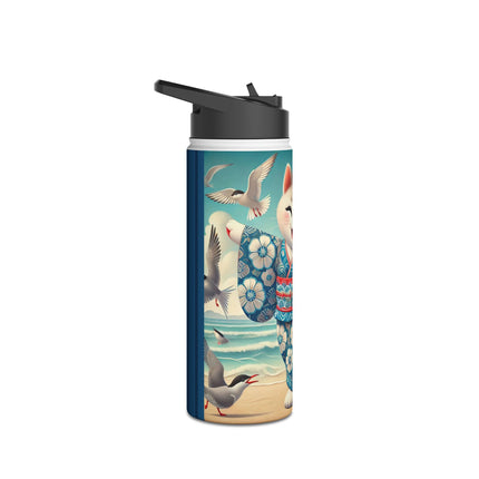 Geisha Kitten by the Seaside Stainless Steel Water Bottle, Standard Lid