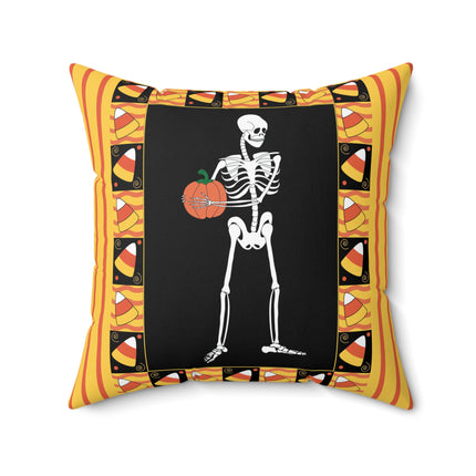 Candy Corn Skeleton Spun Polyester Square Pillow