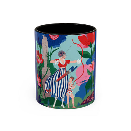 The Lady Of The Scarlet Bow Colorful Mugs – Art Deco Botanical Archer Elegance