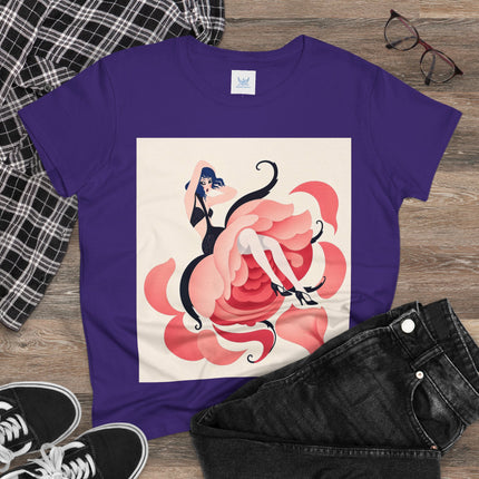 🌹🖤 The Lady Of The Blushing Rose Cotton Tee – Art Deco Fashion Illustration