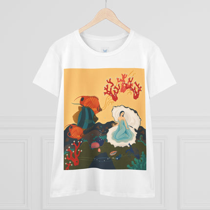 🐚🪸 The Lady Of The Coral Reef Cotton Tee – Art Deco Ocean Fantasy