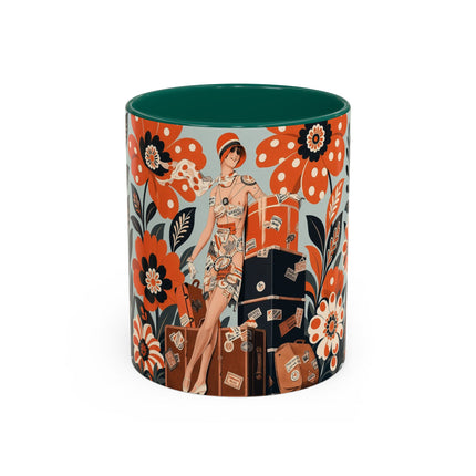 🧳🌼 The Grand Floral Voyage Colorful Mug – Art Deco Travel Elegance