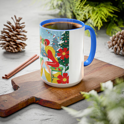 ☕🎄 Christmas Tea In The Snow Garden Colorful Mug – Art Deco Holiday Friendship