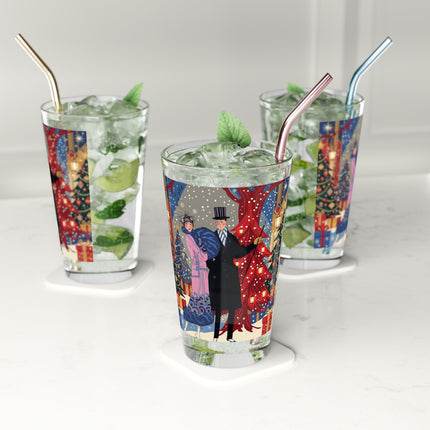 🎩🎄 Christmas Eve Promenade Pint Glass – Art Deco Holiday Elegance