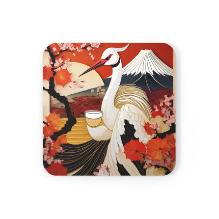 Crane at an Autumn Vineyard Cork Back Coaster