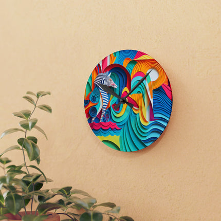Surfing Zebra Acrylic Wall Clock, Round and Square