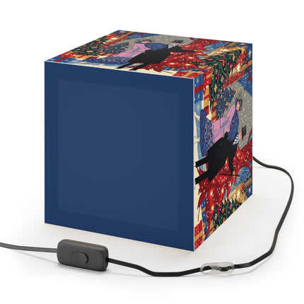 🎩🎄 Christmas Eve Promenade Light Cube Lamp – Art Deco Holiday Elegance