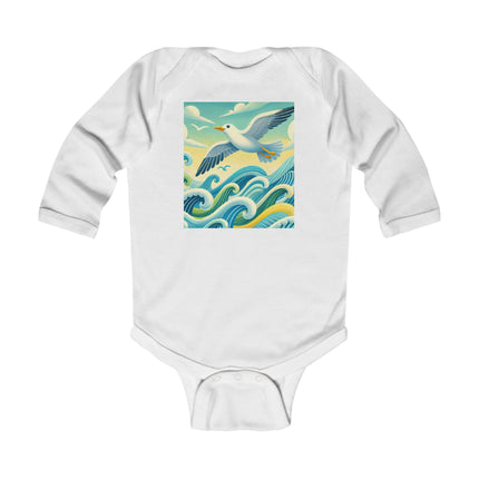 Seagull Riding a Wave Baby Long Sleeve Bodysuit – Ocean Adventure Coastal Design