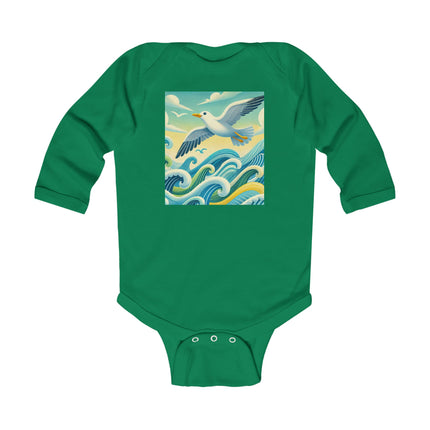 Seagull Riding a Wave Baby Long Sleeve Bodysuit – Ocean Adventure Coastal Design