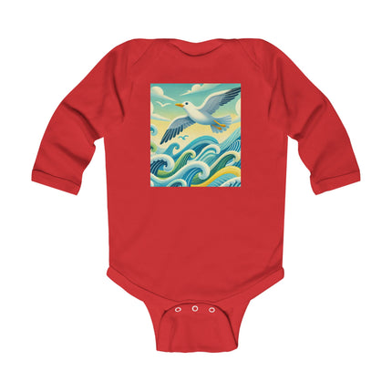 Seagull Riding a Wave Baby Long Sleeve Bodysuit – Ocean Adventure Coastal Design