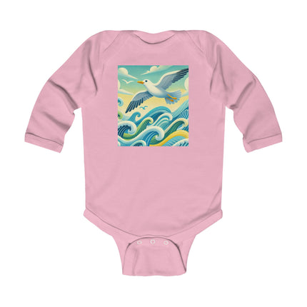 Seagull Riding a Wave Baby Long Sleeve Bodysuit – Ocean Adventure Coastal Design