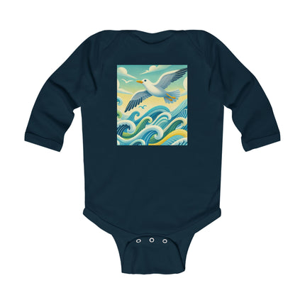 Seagull Riding a Wave Baby Long Sleeve Bodysuit – Ocean Adventure Coastal Design