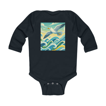 Seagull Riding a Wave Baby Long Sleeve Bodysuit – Ocean Adventure Coastal Design