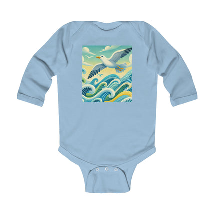 Seagull Riding a Wave Baby Long Sleeve Bodysuit – Ocean Adventure Coastal Design