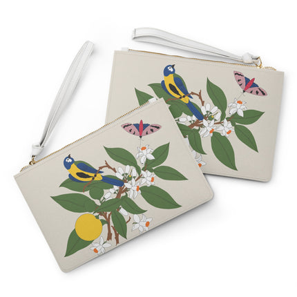Blue Tit & Butterfly Clutch Bag – Elegant Charm & Springtime Grace