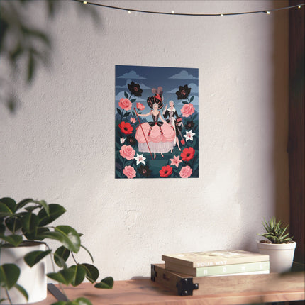 🌹🎀 The Lady Of The Grand Floral Masquerade Matte Vertical Poster – Art Deco Fashion Whimsy