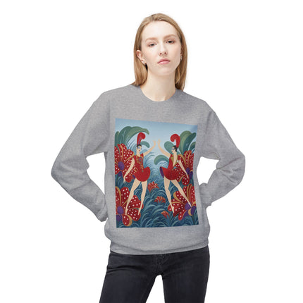 🎭🌺 The Scarlet Flower Garden Dancers Midweight Crewneck Sweatshirt – Art Deco Floral Whimsy