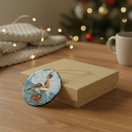 🦀🌊 The Seaside Crab Ride Ceramic Ornament – Art Deco Beach Whimsy