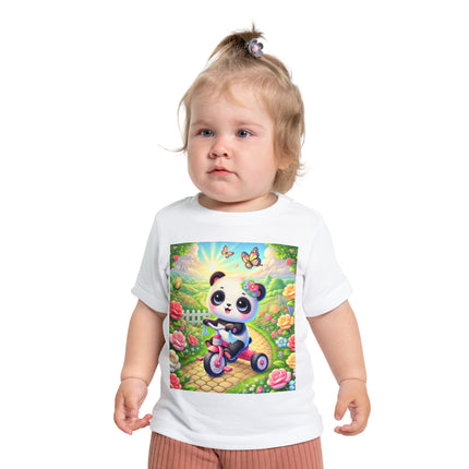 Panda’s Garden Ride Baby T-Shirt – Playful Adventure in Bloom