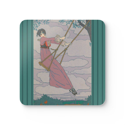 La balançoire by Georges Lepape Corkwood Coaster Set