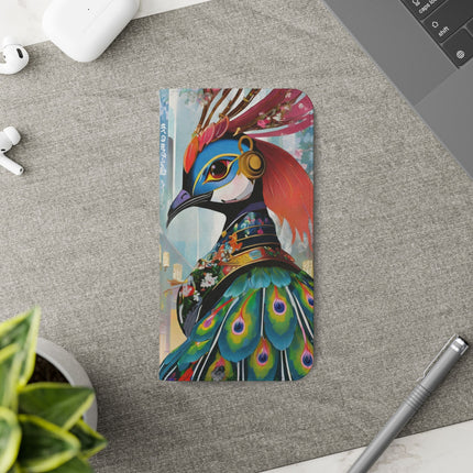 🦚🌸 Techno Plumes Peacock Flip Case – Neon Elegance & Sakura Dreams