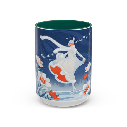 ❄️⛸️ The Winter Skater’s Flight Colorful Mug – Art Deco Floral Fantasy