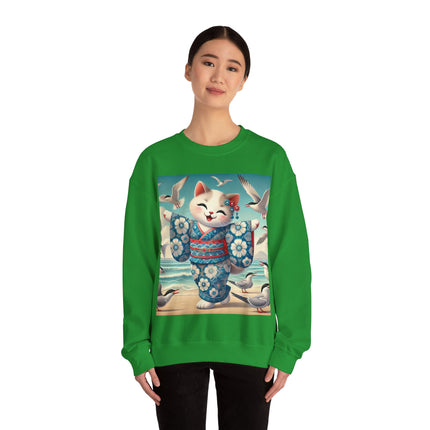 Geisha Kitten by the Seaside Heavy Blend™ Crewneck Sweatshirt