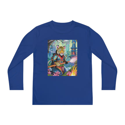 Cyberpunk Leopard Youth Long Sleeve Competitor Tee – Neon Magic & Futuristic Adventure