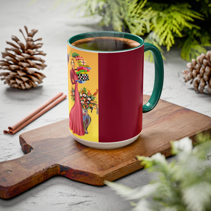 Elegant Holiday Woman with Gifts Colorful Mugs (11oz, 15oz)