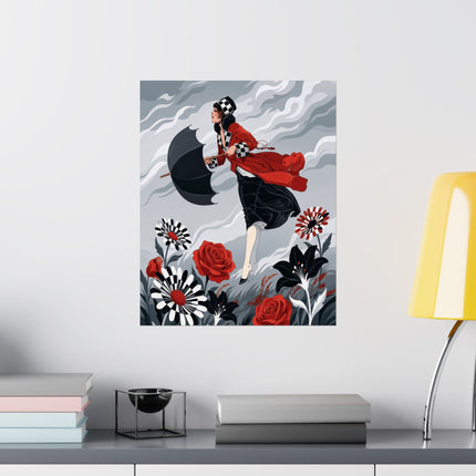 ☂️🌹 The Lady Of The Wild Wind Matte Vertical Poster – Art Deco Stormy Elegance