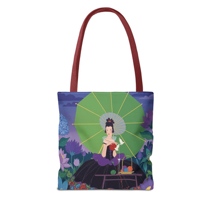 🧶🌸 The Lady Of The Enchanted Knitting Garden Tote Bag – Art Deco Floral Fantasy