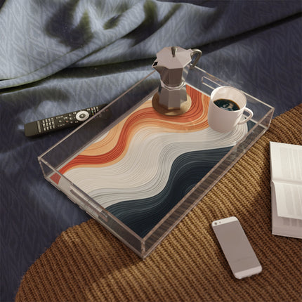 Wave Pattern in Hues of Beige, Orange, Grey, and Black Acrylic Serving Tray