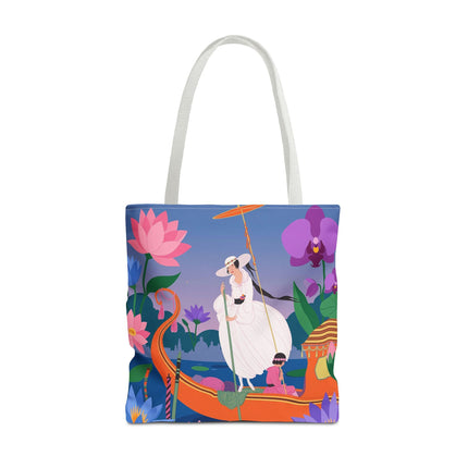 🪷🛶 The Lady Of The Lotus Garden Gondola Tote Bag – Art Deco Floral Adventure