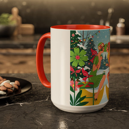 ☕🎄 Christmas Tea In The Snow Garden Colorful Mug – Art Deco Holiday Friendship