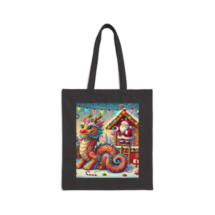 Playful Dragon's Christmas Cotton Canvas Tote Bag