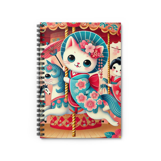 Geisha Kitten's Enchanted Carousel Ride Spiral Notebook - Ruled Line
