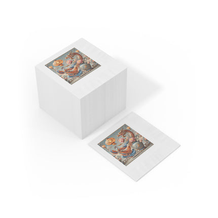 Golden Dragon & Lantern Lady White Coined Napkins – Imperial Dragon & Elegant Harmony