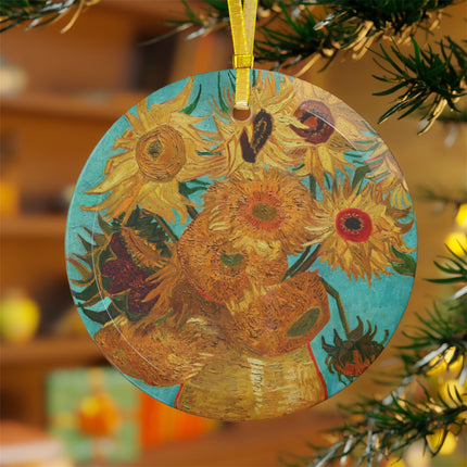 Vase with Twelve Sunflowers by Vincent Van Gogh Glass Ornament