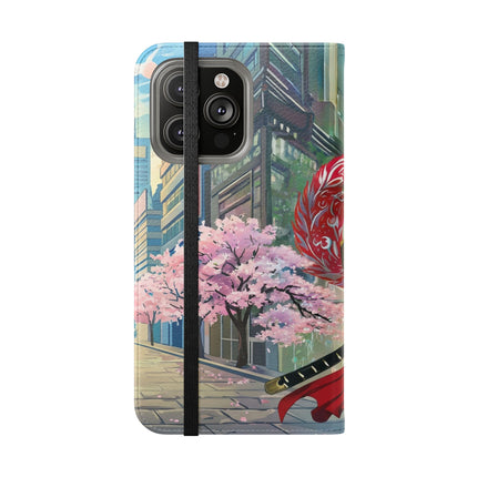 🦁🦊⚔️ Cyberpunk Lion Samurai Flip Case – Futuristic Honor & Kitsune Spirit