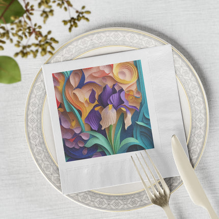 The Elegant Iris Flower White Coined Napkins
