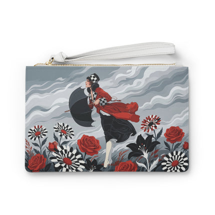 🌹☂️ The Lady In The Storm Clutch Bag – Art Deco Fashion Drama