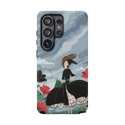 🌧️🌺 The Stormy Flower Walk Phone Case – Art Deco Floral Fashion