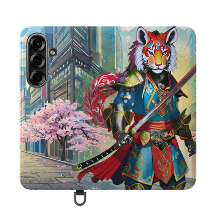🦁🦊⚔️ Cyberpunk Lion Samurai Flip Case – Futuristic Honor & Kitsune Spirit