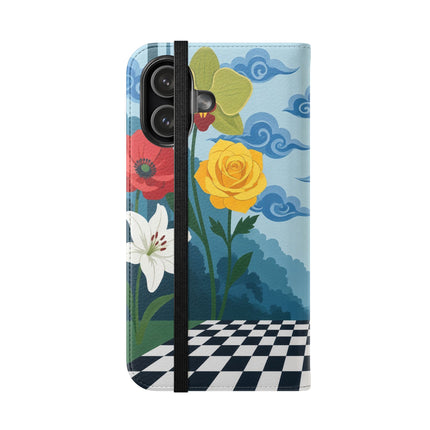 🌺♟️ The Ladies Of The Checkerboard Garden Flip Case – Art Deco Floral Fantasy