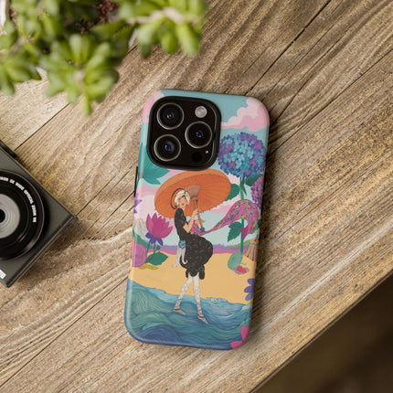 🌊☂️ The Lady Of The Flowered Seashore Phone Case – Art Deco Seaside Fashion