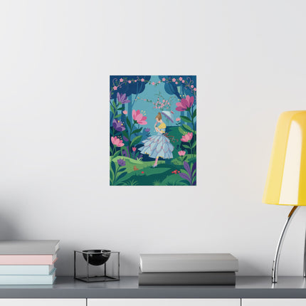 🌸🦋 The Lady Of The Enchanted Flower Forest Matte Vertical Poster – Art Deco Woodland Whimsy