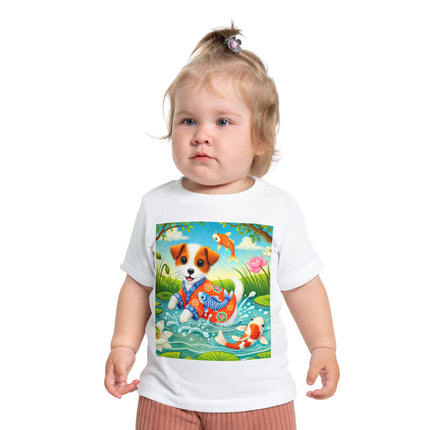 Koi Pond Puppy Baby T-Shirt – Playful Splashes & Serene Beauty